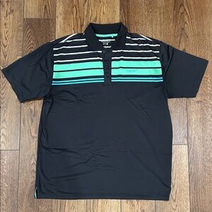 Men's Black and Teal Striped Polo Shirt